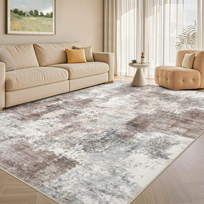 Tortania Washable 8x10 Area Rug for Living Room: Modern Abstract Neutral Large Soft Thin Rugs - Non Slip Indoor Carpet for Bedroom Dining Room Office Nursery Home Floor Decoration - Smoky Gray
