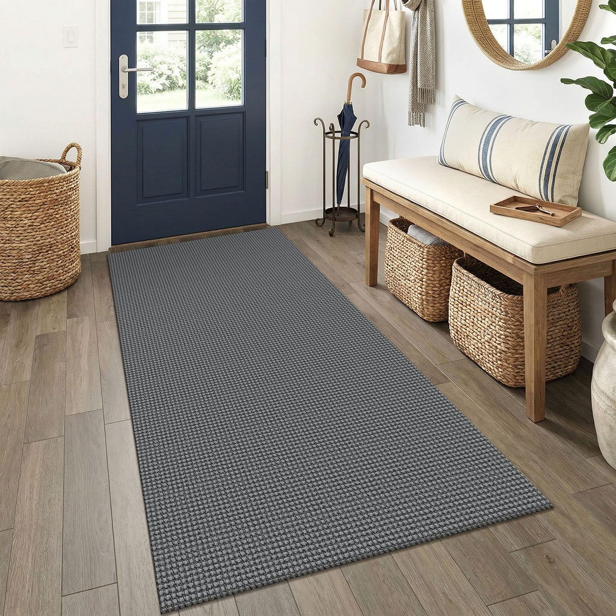 EARTHALL Woven Area Rug 3x5 Ft Washable Rugs for Entryway Braided Non Slip Rubber Backed Throw Rugs Door Mat Indoor Outdoor Entrance Cotton Carpet for Kitchen Foyer Front Door, Orange/Tan/Brown