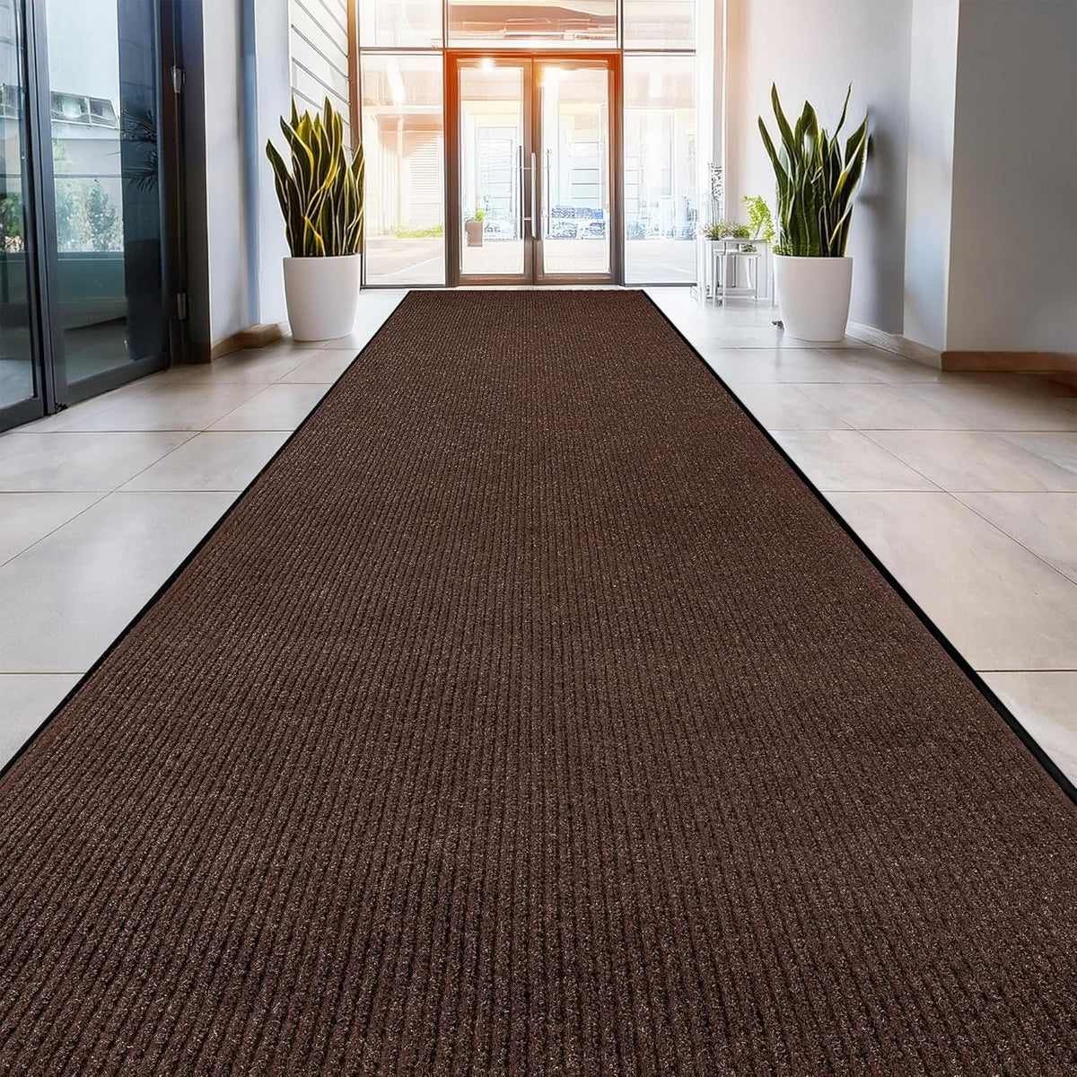 MaxMat® Heavy Duty Entry Floor Mat - Large Commercial, Indoor/Outdoor, Waterproof, Easy to Clean, Low-Profile Door Mat (4 x 6 Feet, Brown, MXM-RIB0046BR)