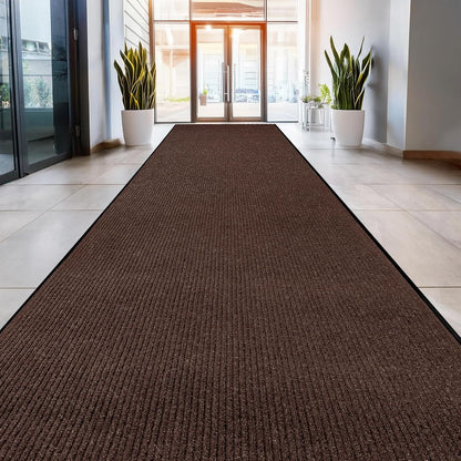 MaxMat® Heavy Duty Entry Floor Mat - Large Commercial, Indoor/Outdoor, Waterproof, Easy to Clean, Low-Profile Door Mat (4 x 6 Feet, Brown, MXM-RIB0046BR)