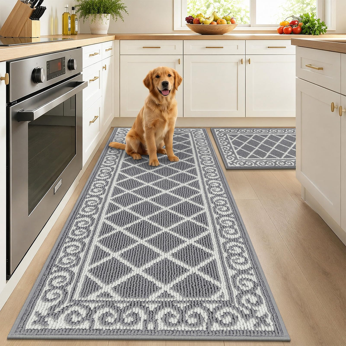 HEBE Kitchen Rugs Set of 2, Non Slip Washable Kitchen Mats for Floor