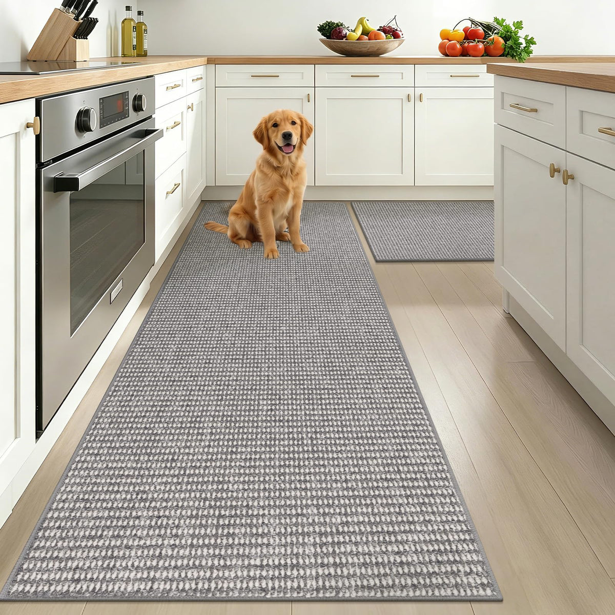 HEBE Kitchen Rugs Set of 2, Non Slip Washable Kitchen Mats for Floor