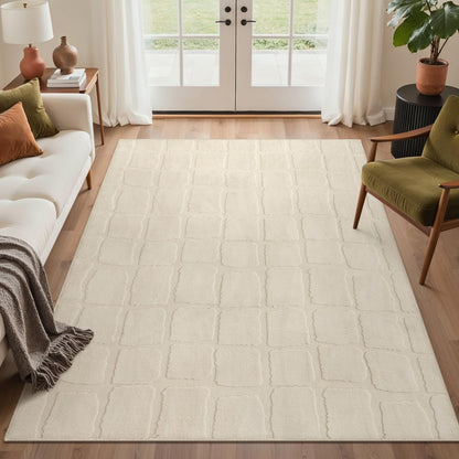 GENIMO Beige Rug 5x7 Washable Area Rugs for Living Room, Soft High Low Pile