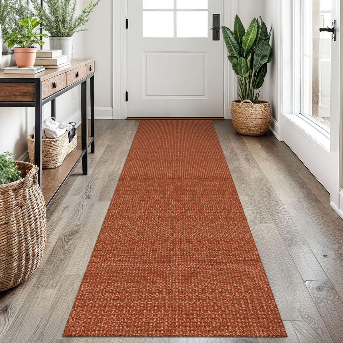 EARTHALL Woven Area Rug 3x5 Ft Washable Rugs for Entryway Braided Non Slip Rubber Backed Throw Rugs Door Mat Indoor Outdoor Entrance Cotton Carpet for Kitchen Foyer Front Door, Orange/Tan/Brown