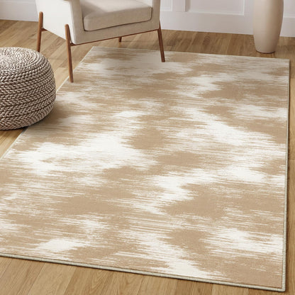Beige Washable Area Rug 9x12 High-Low Pile Carpet for Living Room