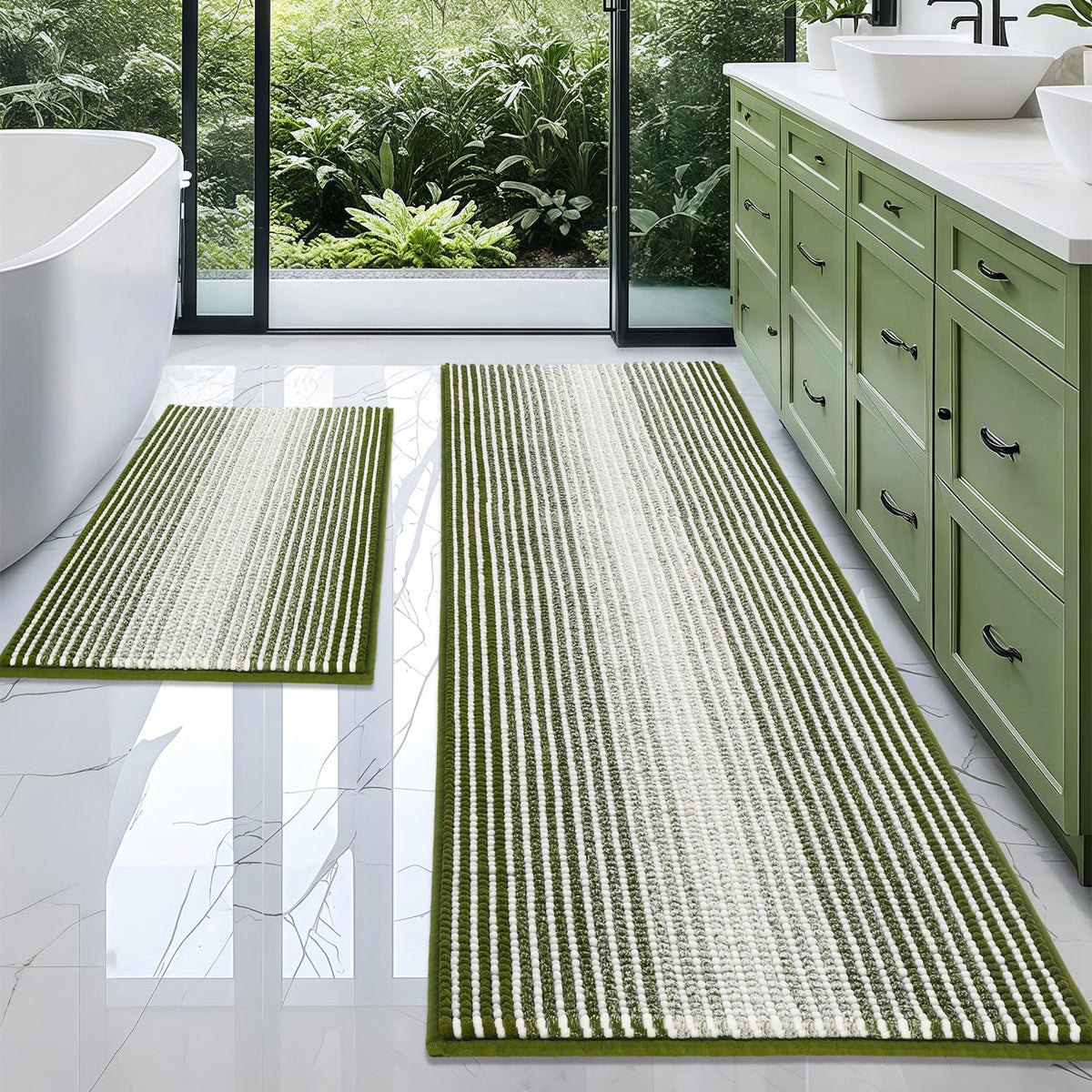BSICPRO Bathroom Rugs Sets 2 Piece, Modern Bath Mat 20"x47"+20"x32", Blue