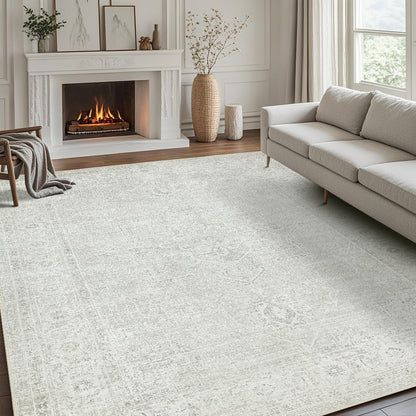 Washable Rugs 8x10 Area Rug for Living Room,Bedroom,Dining Room-Beige Green