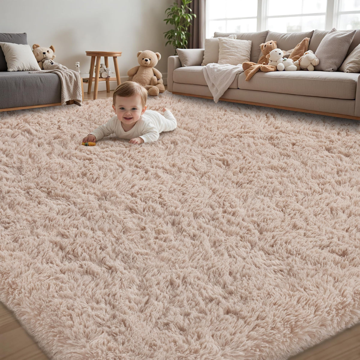 8x10 Area Rug for Living Room,Black Fluffy Shag Non-Slip Bedroom Rugs