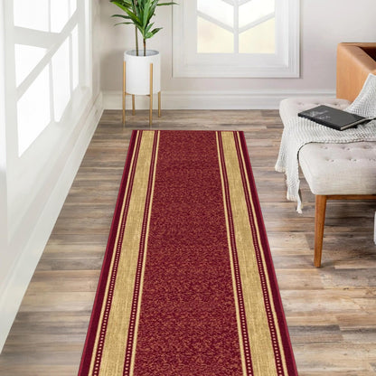 Kapaqua Custom Size Grey Ivory Bordered Rubber Backed Non-Slip Hallway Stair Runner Rug Carpet 31 inch Wide Choose Your Length 31in X 11ft