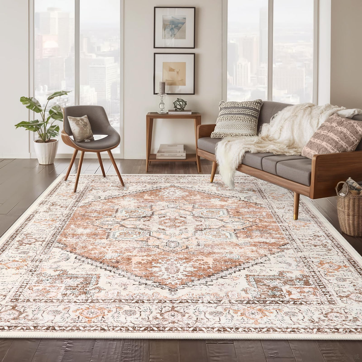 LIVEBOX Sage Washable Vintage Area Rug 3x5 Non-Slip