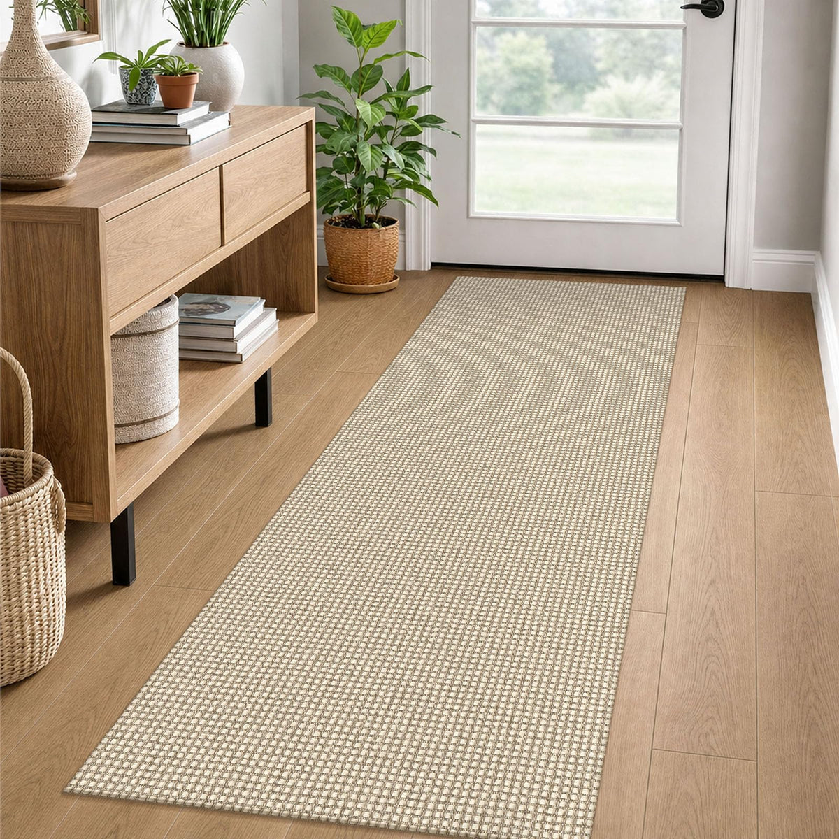 EARTHALL Woven Area Rug 3x5 Ft Washable Rugs for Entryway Braided Non Slip Rubber Backed Throw Rugs Door Mat Indoor Outdoor Entrance Cotton Carpet for Kitchen Foyer Front Door, Orange/Tan/Brown