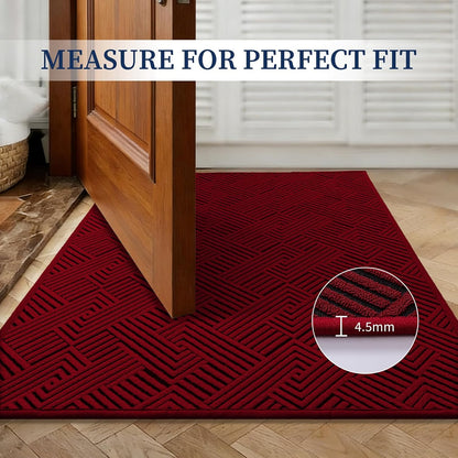 YIHOUSE Dirt Trapper Door Mat 32" x 47", Non-Slip Washable Entrance Mat, Dirt Resistant and Absorbent Welcome Mat, Low Profile Floor Mat for Front/Back Door, Entryway, Red