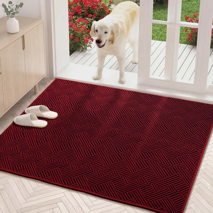 YIHOUSE Dirt Trapper Door Mat 32" x 47", Non-Slip Washable Entrance Mat, Dirt Resistant and Absorbent Welcome Mat, Low Profile Floor Mat for Front/Back Door, Entryway, Red