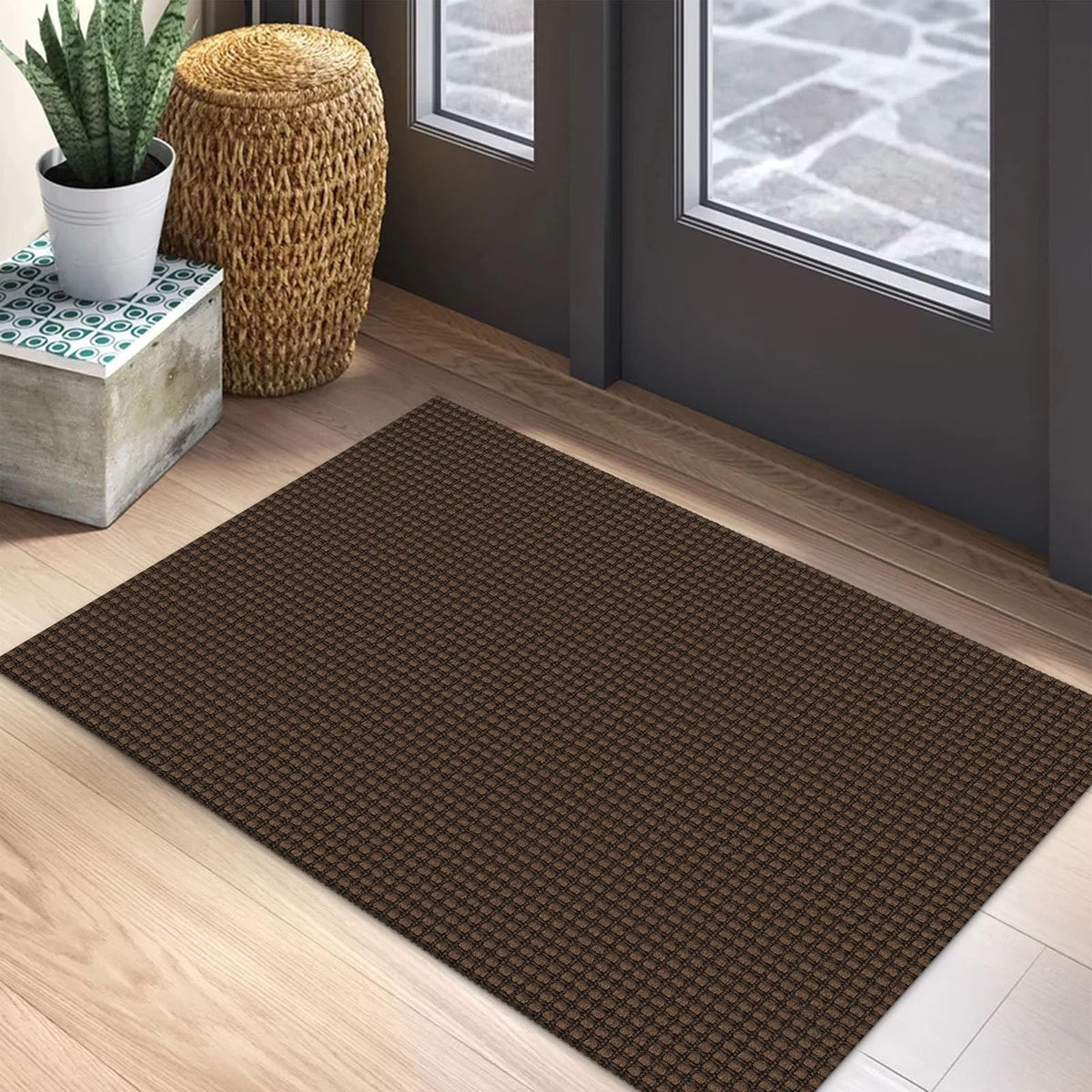 EARTHALL Woven Area Rug 3x5 Ft Washable Rugs for Entryway Braided Non Slip Rubber Backed Throw Rugs Door Mat Indoor Outdoor Entrance Cotton Carpet for Kitchen Foyer Front Door, Orange/Tan/Brown