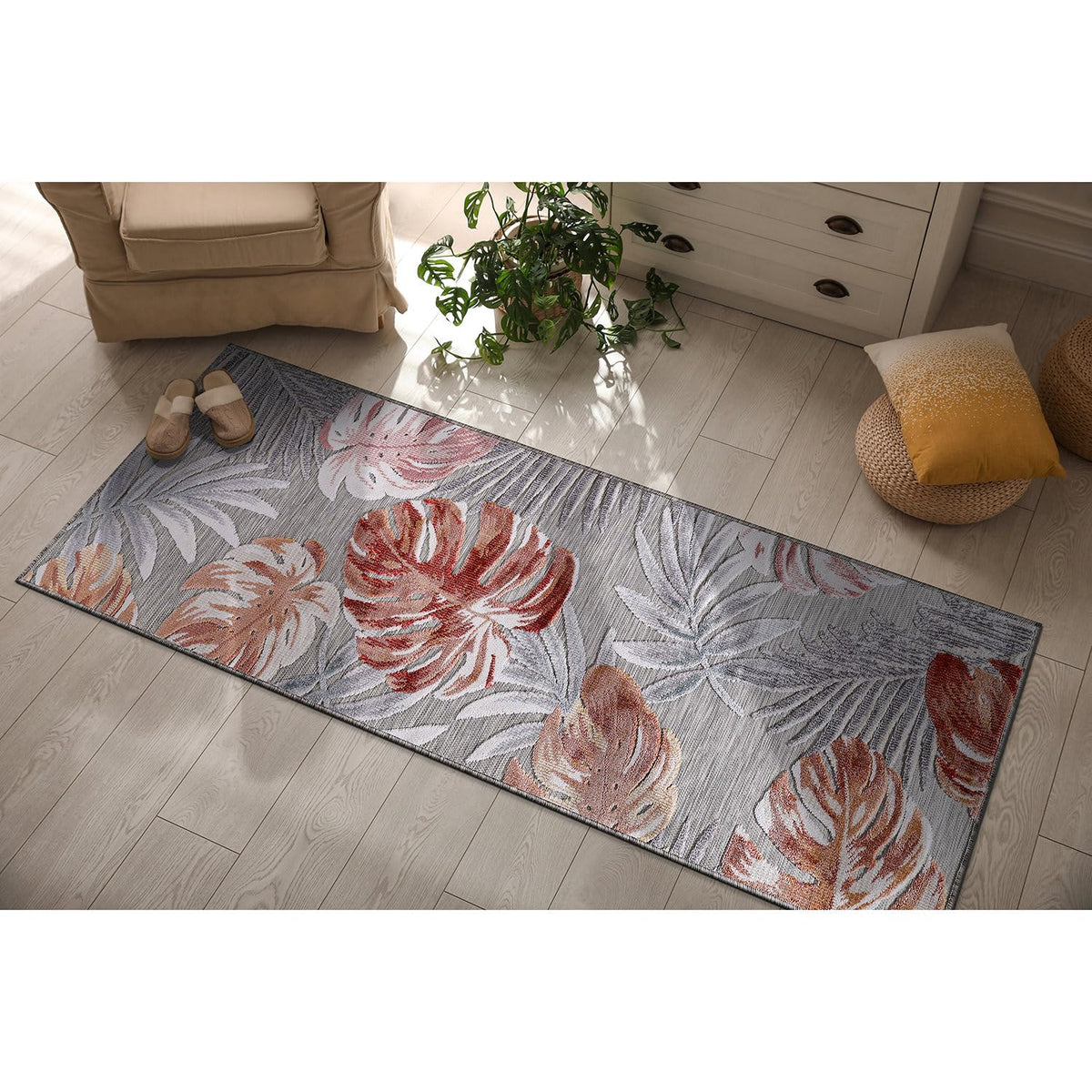 CAMILSON Indoor Outdoor Rug, Multi 5x7 Leaf Tropical Botanical Area Rugs for Indoor and Outdoor patios, Easy-Cleaning Non-Shedding Living Room, Garden and Kitchen Washable Outside Carpet (5 x 7)