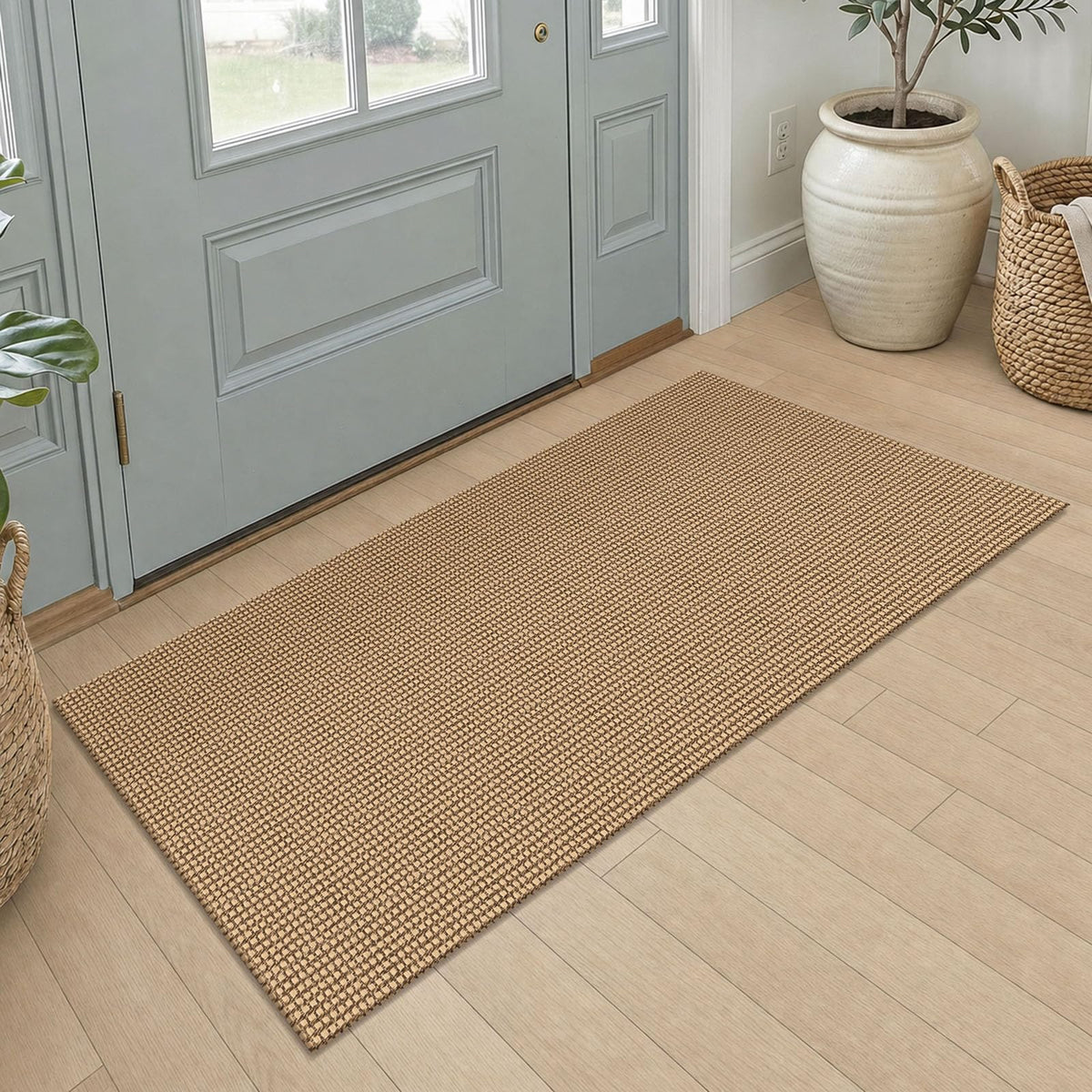 IOHOUZE Washable Area Rug 3x5 Non Slip Rubber Backed Woven Rugs for Entryway Rugs Indoor Outdoor Doormat Throw Rug Floor Carpet for Entrance Kitchen Front Door, Olive Green/Earthy Green