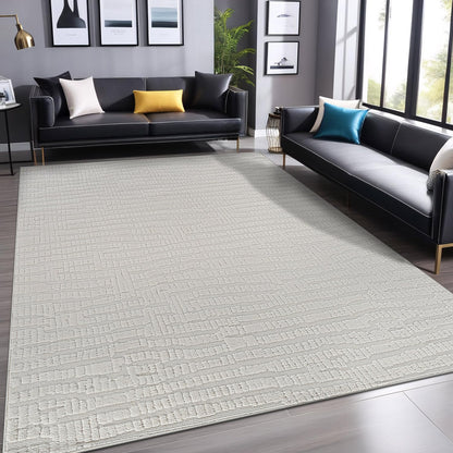 Luul Home Modern Micro Loop Indoor Area Rugs for Living Room Bedroom Kitchen Geometric Trellis White 8x10 Luxury Durable Low and High Pile Non-Shedding Stain Resistant Soft Area Carpet 8 x 10