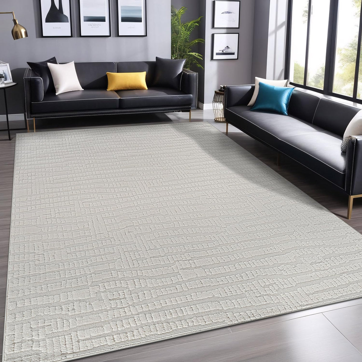 Luul Home Micro Loop Indoor Rug White 9x12 Boho Geometric Neutral Area Rugs for Living Room Soft Luxury Modern Low and High Pile Durable Stain Resistant Non-Shedding Indoor Area Carpet 9 x 12