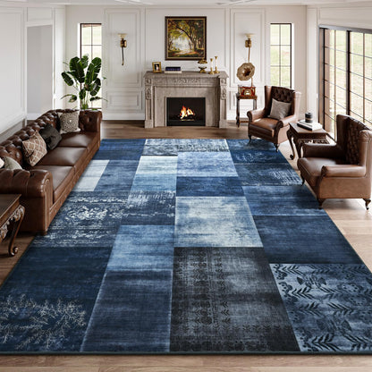 DweIke Washable Area Rugs 5x7 for Living Room, Modern Geometric Green Soft Patchwork Carpet, Non-Slip Stain Resistant Throw Rug for Bedroom Dining Room Office Home Decor