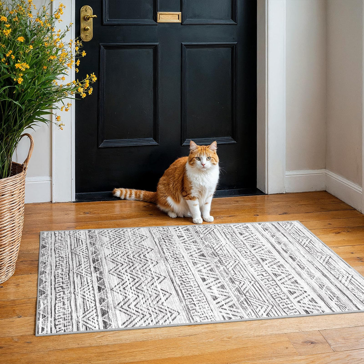 2'6"x8 Runner Rug Washable Moroccan: Non Slip Kitchen Long Floor Mat Gray