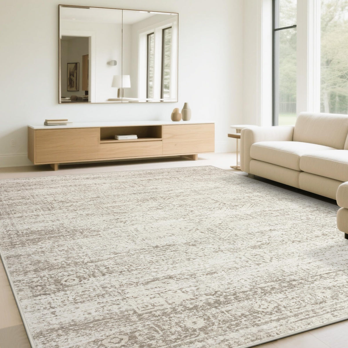 Washable Rugs 8x10 Area Rug for Living Room,Bedroom,Dining Room-Beige Green