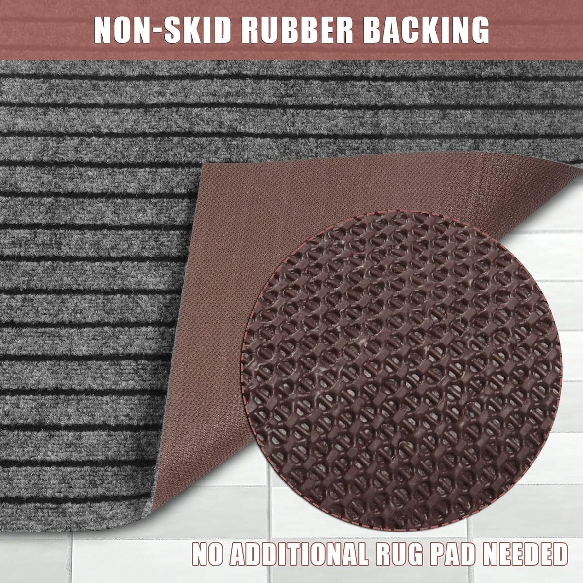 Runner Rug 2 ft x 6 ft Indoor/Outdoor Low Profile, Hallway, Kitchen, Patio, Deck Area, RV, Entryway, Garage, with Non-Slip Rubber Backing, Gray with Black Stripe, Custom
