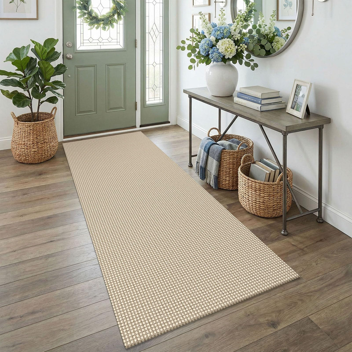 EARTHALL Woven Area Rug 3x5 Ft Washable Rugs for Entryway Braided Non Slip Rubber Backed Throw Rugs Door Mat Indoor Outdoor Entrance Cotton Carpet for Kitchen Foyer Front Door, Orange/Tan/Brown