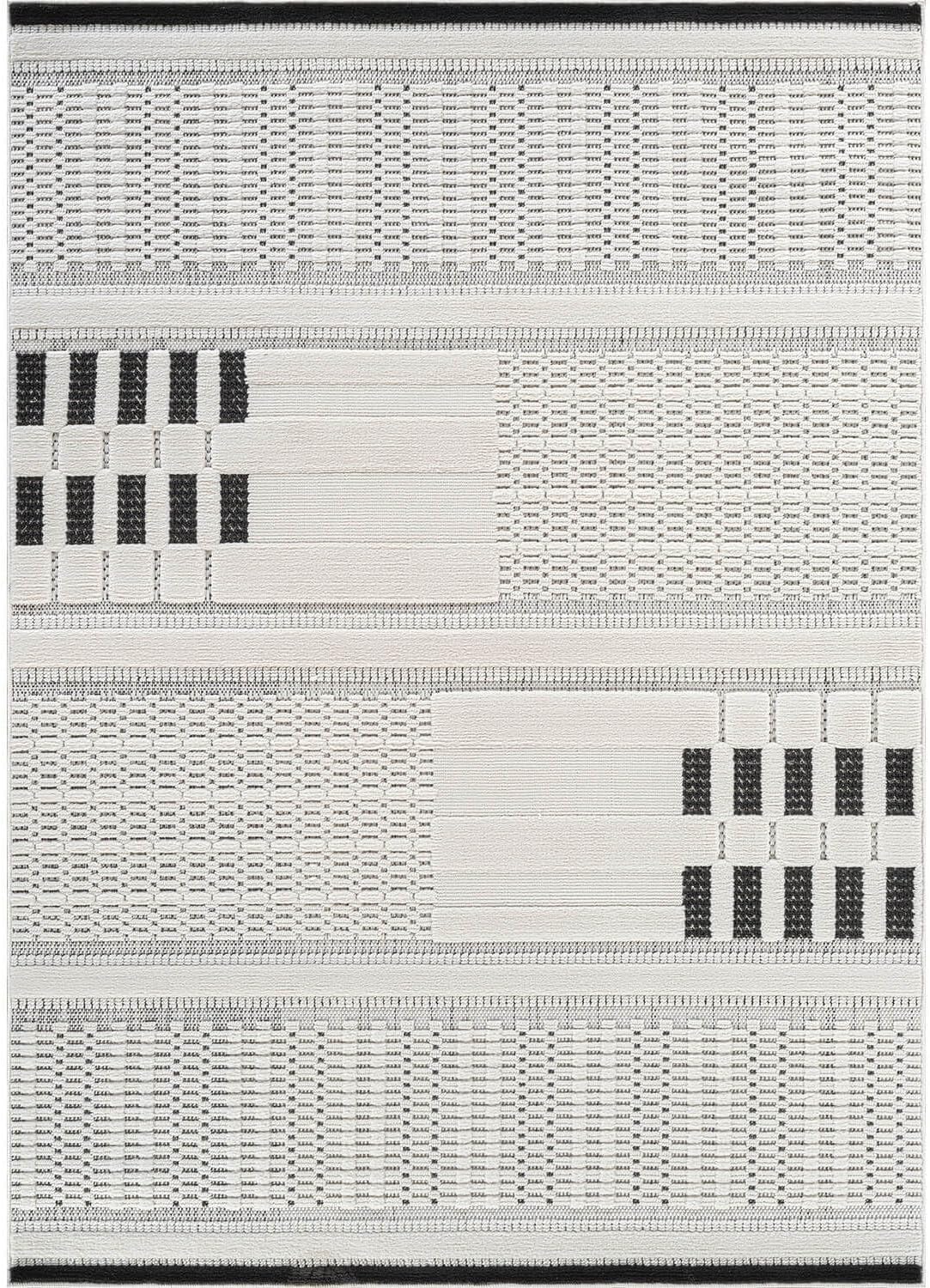 CAMILSON Modern Rug 6x9 Luxury Geometric Pattern Micro Loop Area Rugs Soft High and Low Pile Stain Resistant Easy to Clean Non-Shedding Durable Living Room Office Indoor Carpet (White/Black)