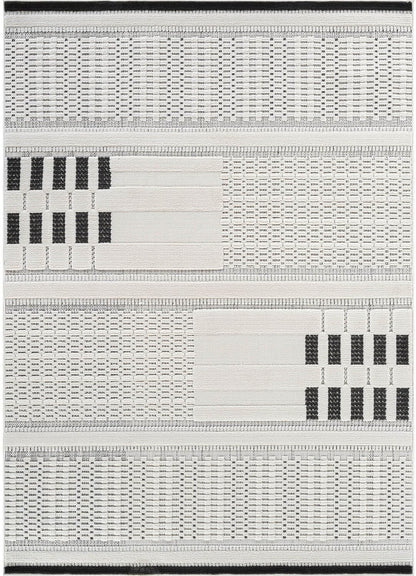 CAMILSON Modern Rug 6x9 Luxury Geometric Pattern Micro Loop Area Rugs Soft High and Low Pile Stain Resistant Easy to Clean Non-Shedding Durable Living Room Office Indoor Carpet (White/Black)