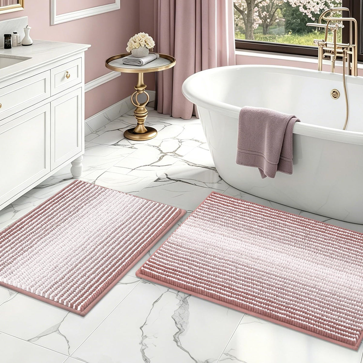 BSICPRO Bathroom Rugs Sets 2 Piece, Modern Bath Mat 20"x47"+20"x32", Blue