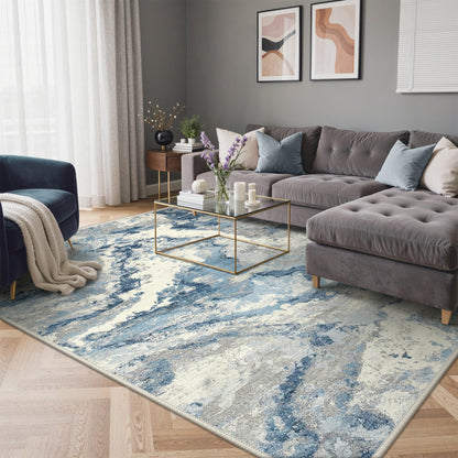 GENIMO 9x12 Area Rug Washable Non Slip for Living Room, Navy Blue Gray