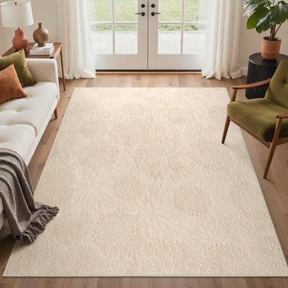 GENIMO Beige Rug 6x9 Washable Area Rugs for Living Room, Soft High Low Pile