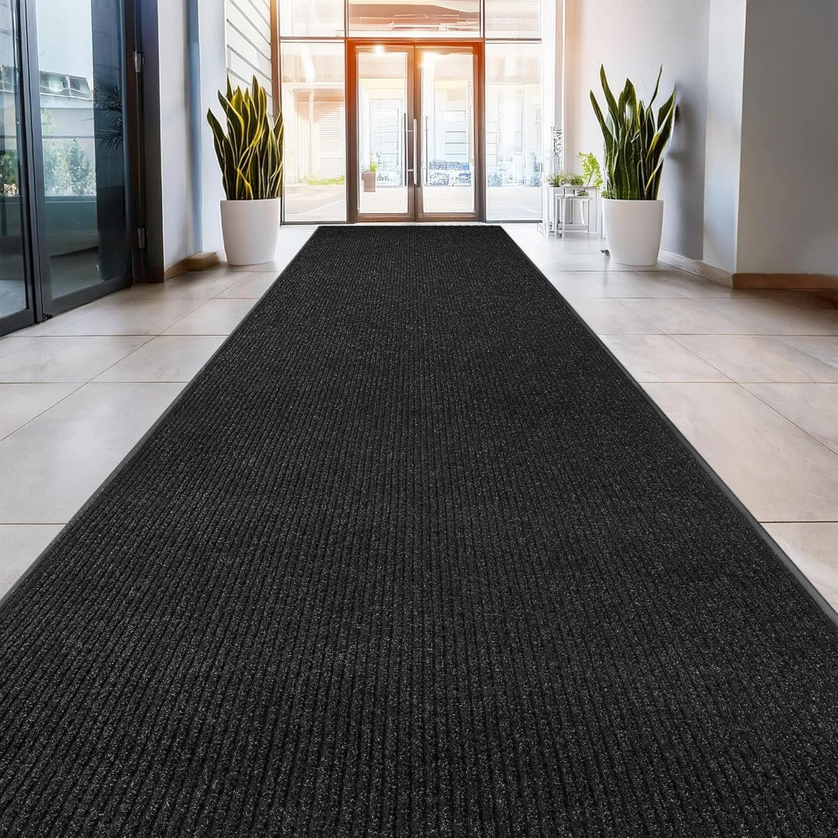 MaxMat® Heavy Duty Entry Floor Mat - Large Commercial, Indoor/Outdoor, Waterproof, Easy to Clean, Low-Profile Door Mat (4 x 6 Feet, Brown, MXM-RIB0046BR)