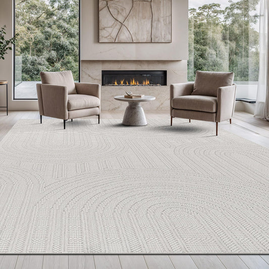 Beverly Rug Micro Loop Large Area Rug White 9x12 Modern Luxury Circle Geometric Durable Indoor Area Rugs for Living Dining Room Office Stain Resistant Non Shedding Casual Indoor Carpet White 9 x 12