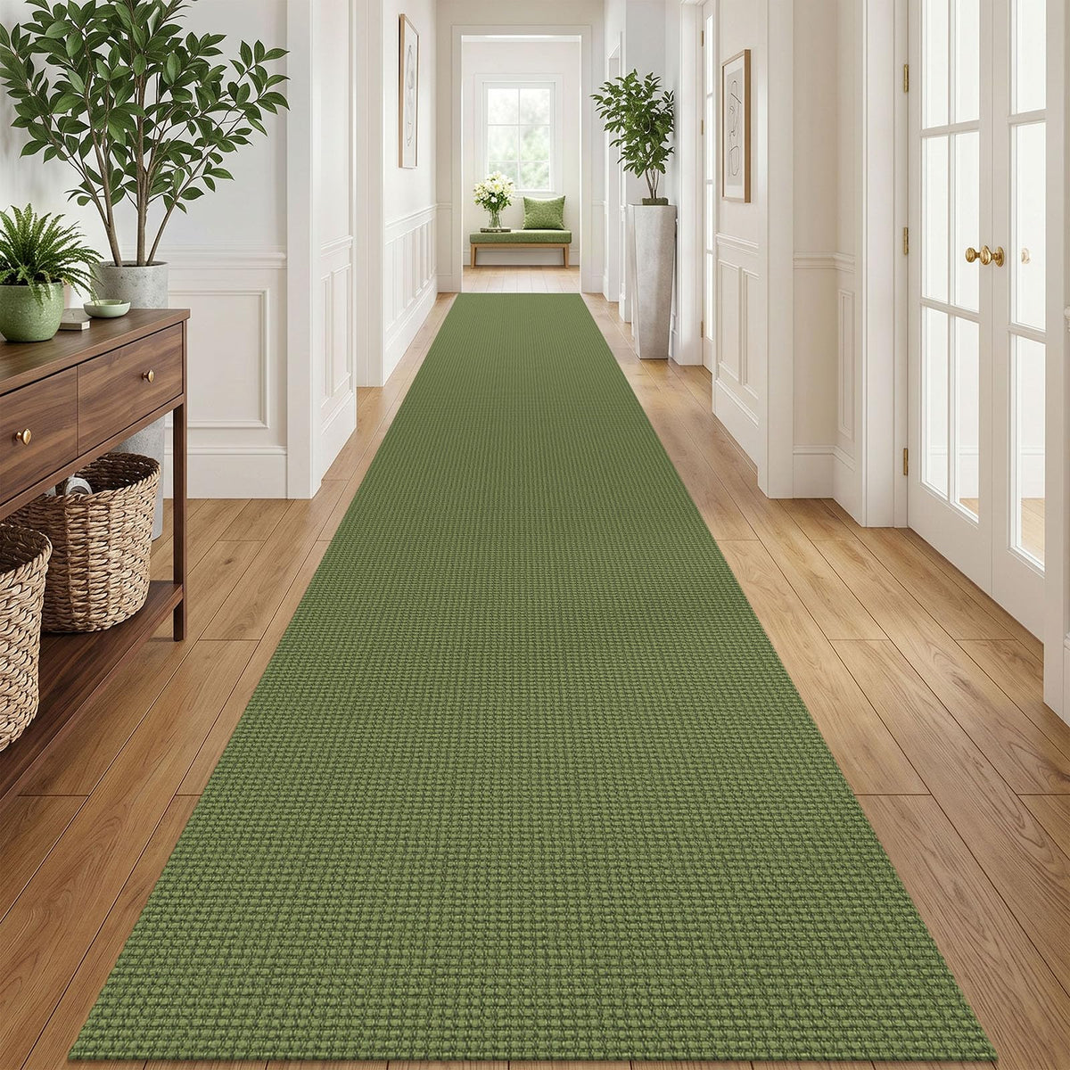 IOHOUZE Washable Area Rug 3x5 Non Slip Rubber Backed Woven Rugs for Entryway Rugs Indoor Outdoor Doormat Throw Rug Floor Carpet for Entrance Kitchen Front Door, Olive Green/Earthy Green