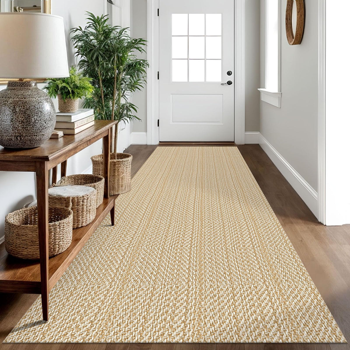 IOHOUZE Washable Area Rug 3x5 Non Slip Rubber Backed Woven Rugs for Entryway Rugs Indoor Outdoor Doormat Throw Rug Floor Carpet for Entrance Kitchen Front Door, Olive Green/Earthy Green