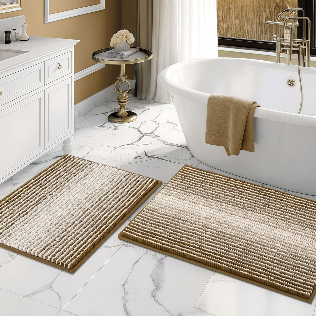 BSICPRO Bathroom Rugs Sets 2 Piece, Modern Bath Mat 20"x47"+20"x32", Blue