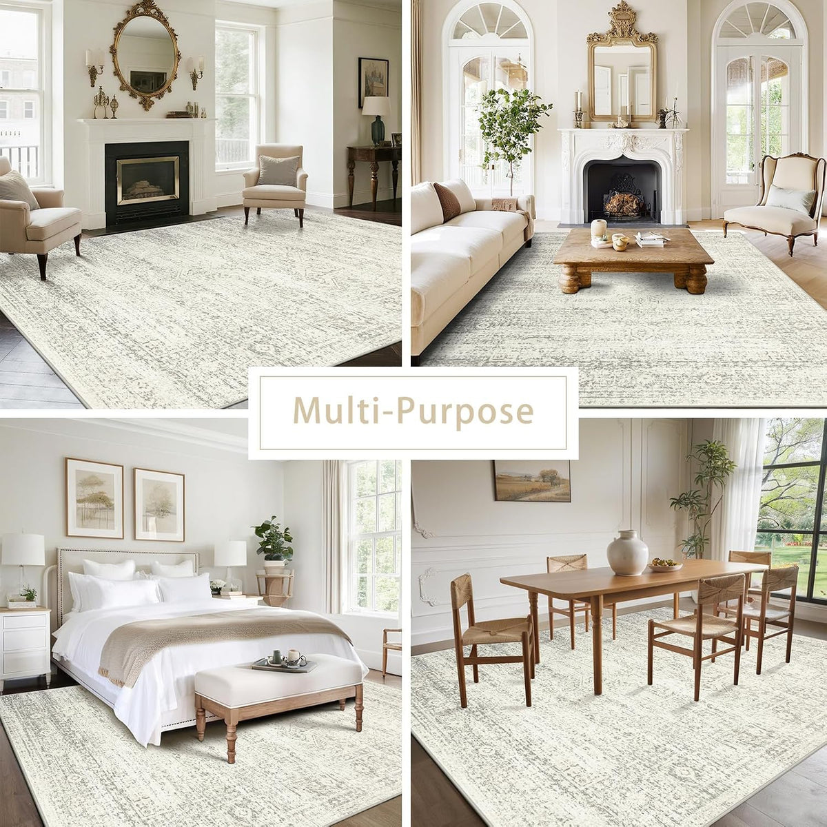 Washable Rugs 8x10 Area Rug for Living Room,Bedroom,Dining Room-Beige Green