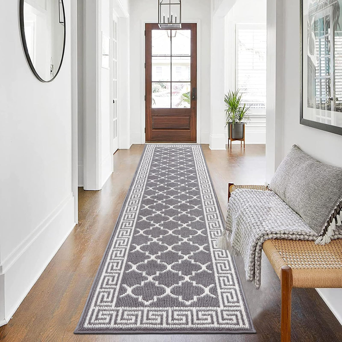 Pauwer Door Mat Indoor Entrance 20"x60", Absorbent Dirt Trapper Rugs, Grey