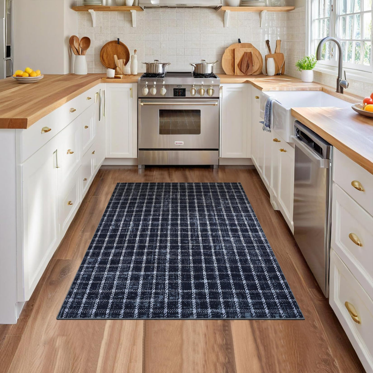 ROYHOME 6x9 Area Rug for Living Room Washable Khaki Brown Checkered Rugs
