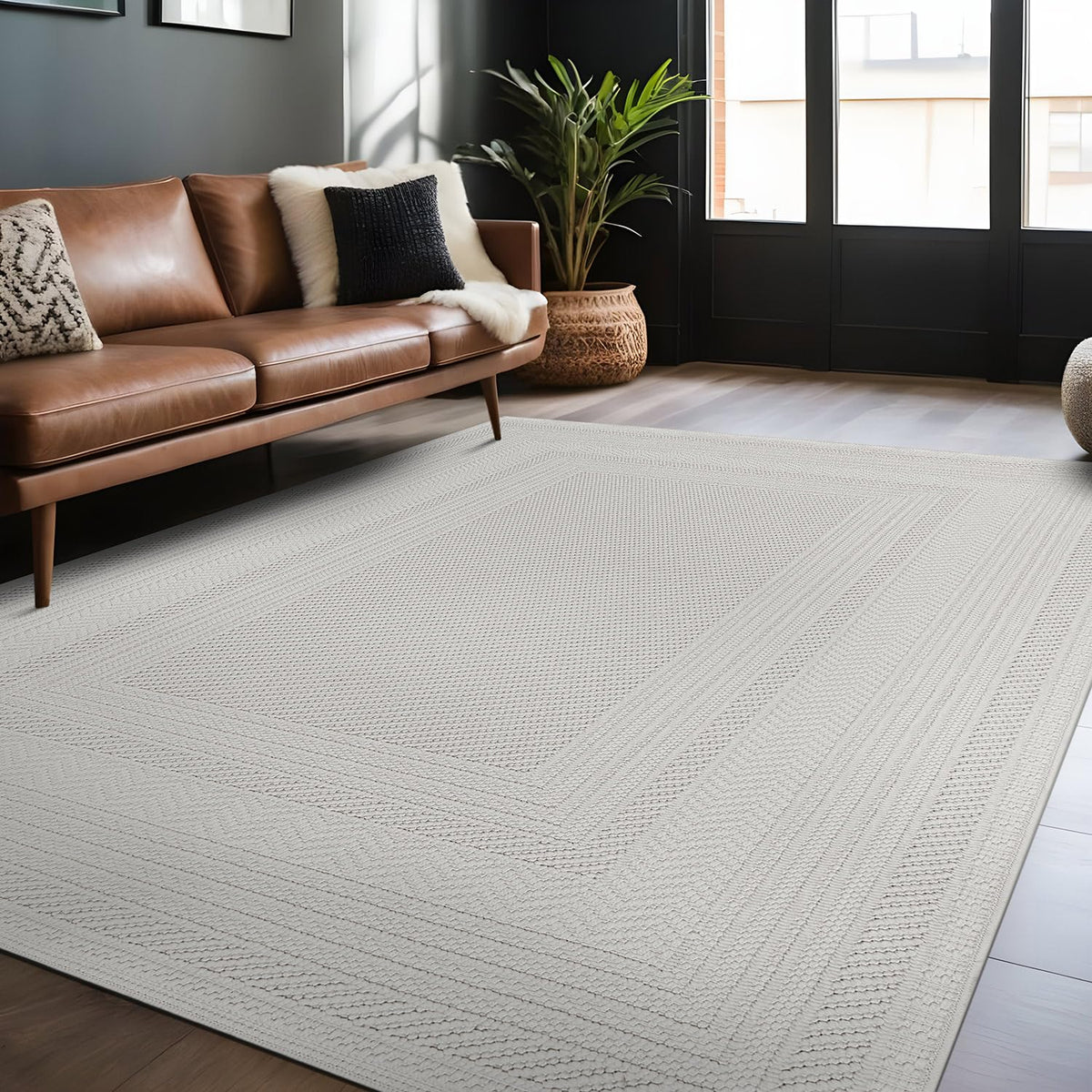 Luul Home Micro Loop Indoor Rug White 9x12 Boho Geometric Neutral Area Rugs for Living Room Soft Luxury Modern Low and High Pile Durable Stain Resistant Non-Shedding Indoor Area Carpet 9 x 12