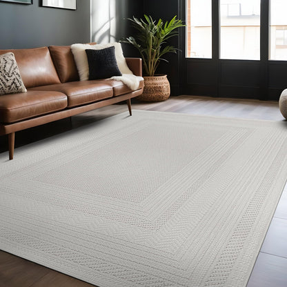 Luul Home Micro Loop Indoor Rug White 9x12 Boho Geometric Neutral Area Rugs for Living Room Soft Luxury Modern Low and High Pile Durable Stain Resistant Non-Shedding Indoor Area Carpet 9 x 12