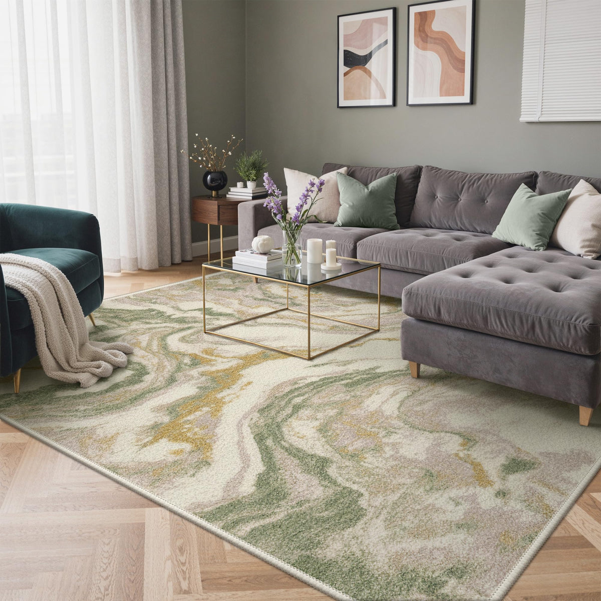 GENIMO 9x12 Area Rug Washable Non Slip for Living Room, Navy Blue Gray