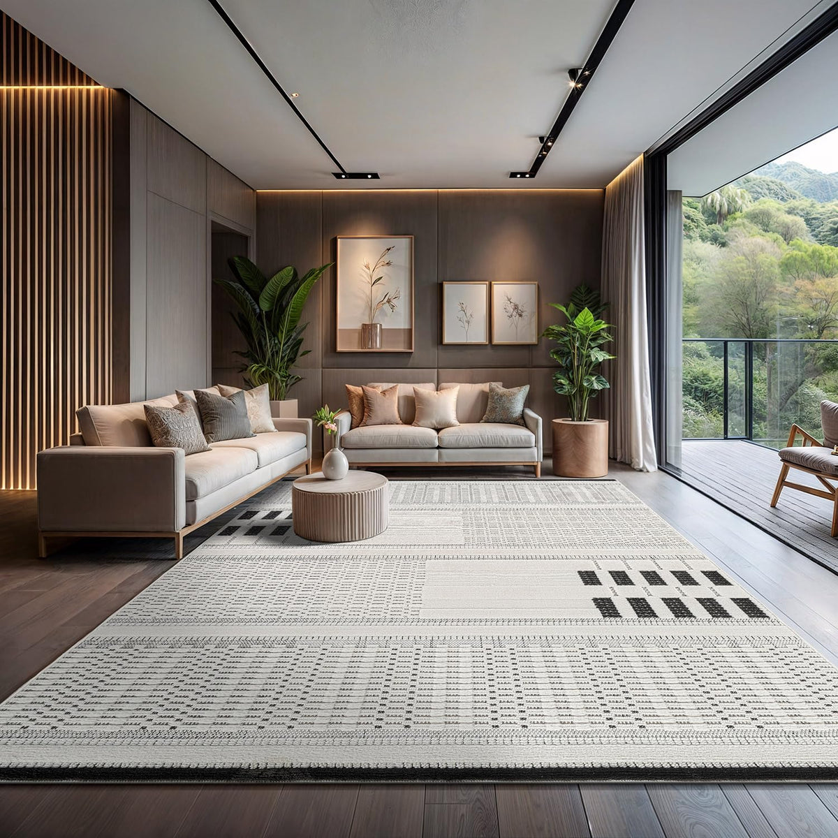 CAMILSON Modern Rug 5x7 Luxury Swirl Curved Micro Loop Area Rugs Soft High-Low Pile Stain Resistant Easy to Clean Non-Shedding Durable Living Room Office Indoor Carpet (White)