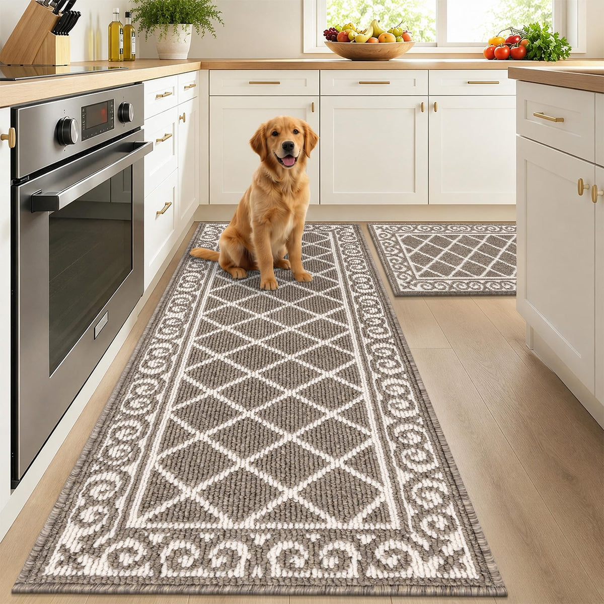 HEBE Kitchen Rugs Set of 2, Non Slip Washable Kitchen Mats for Floor