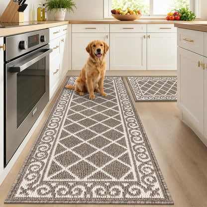 HEBE Kitchen Rugs Set of 2, Non Slip Washable Kitchen Mats for Floor