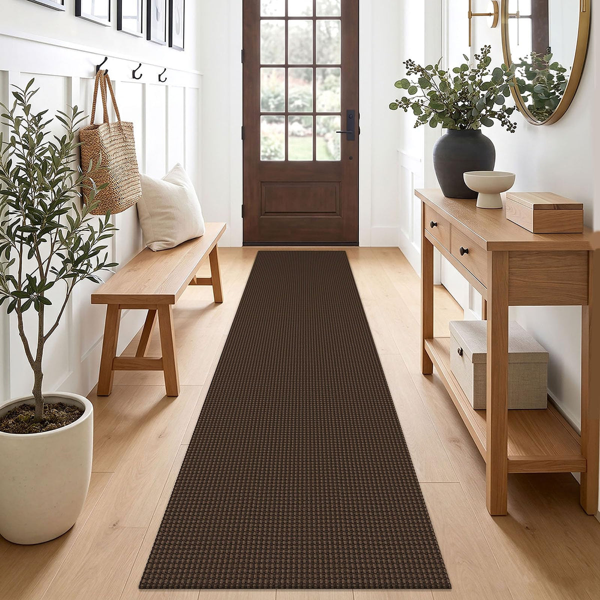 EARTHALL Woven Area Rug 3x5 Ft Washable Rugs for Entryway Braided Non Slip Rubber Backed Throw Rugs Door Mat Indoor Outdoor Entrance Cotton Carpet for Kitchen Foyer Front Door, Orange/Tan/Brown
