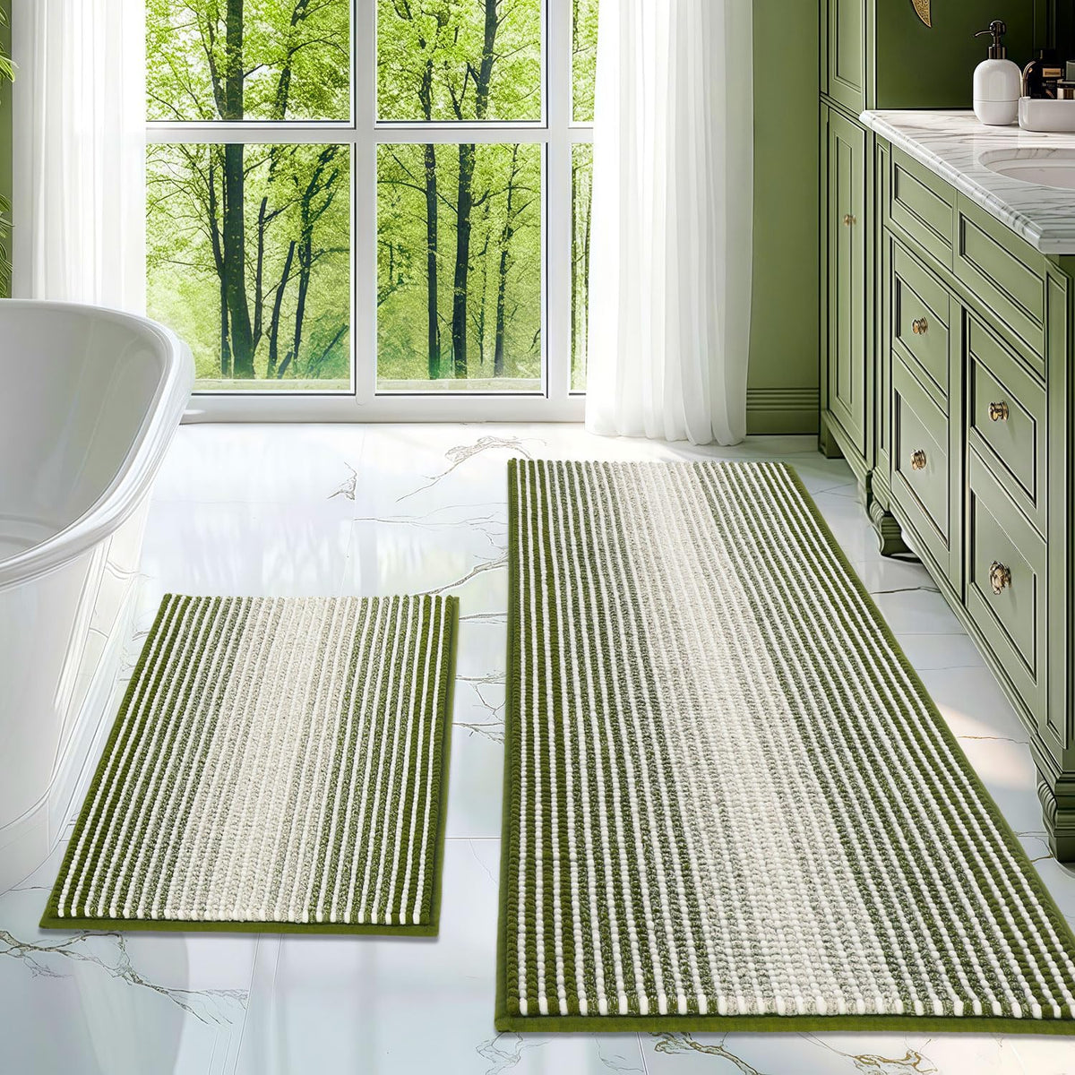 BSICPRO Bathroom Rugs Sets 2 Piece, Modern Bath Mat 20"x47"+20"x32", Blue