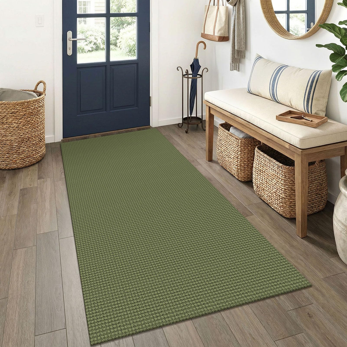 EARTHALL Woven Area Rug 3x5 Ft Washable Rugs for Entryway Braided Non Slip Rubber Backed Throw Rugs Door Mat Indoor Outdoor Entrance Cotton Carpet for Kitchen Foyer Front Door, Orange/Tan/Brown
