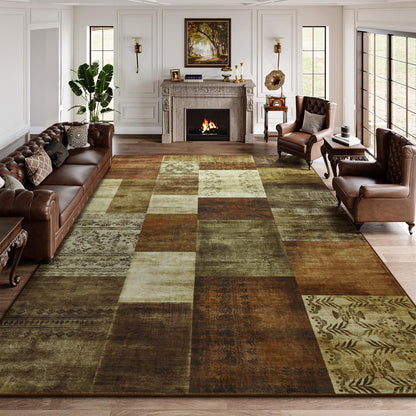 DweIke Washable Area Rugs 5x7 for Living Room, Modern Geometric Green Soft Patchwork Carpet, Non-Slip Stain Resistant Throw Rug for Bedroom Dining Room Office Home Decor